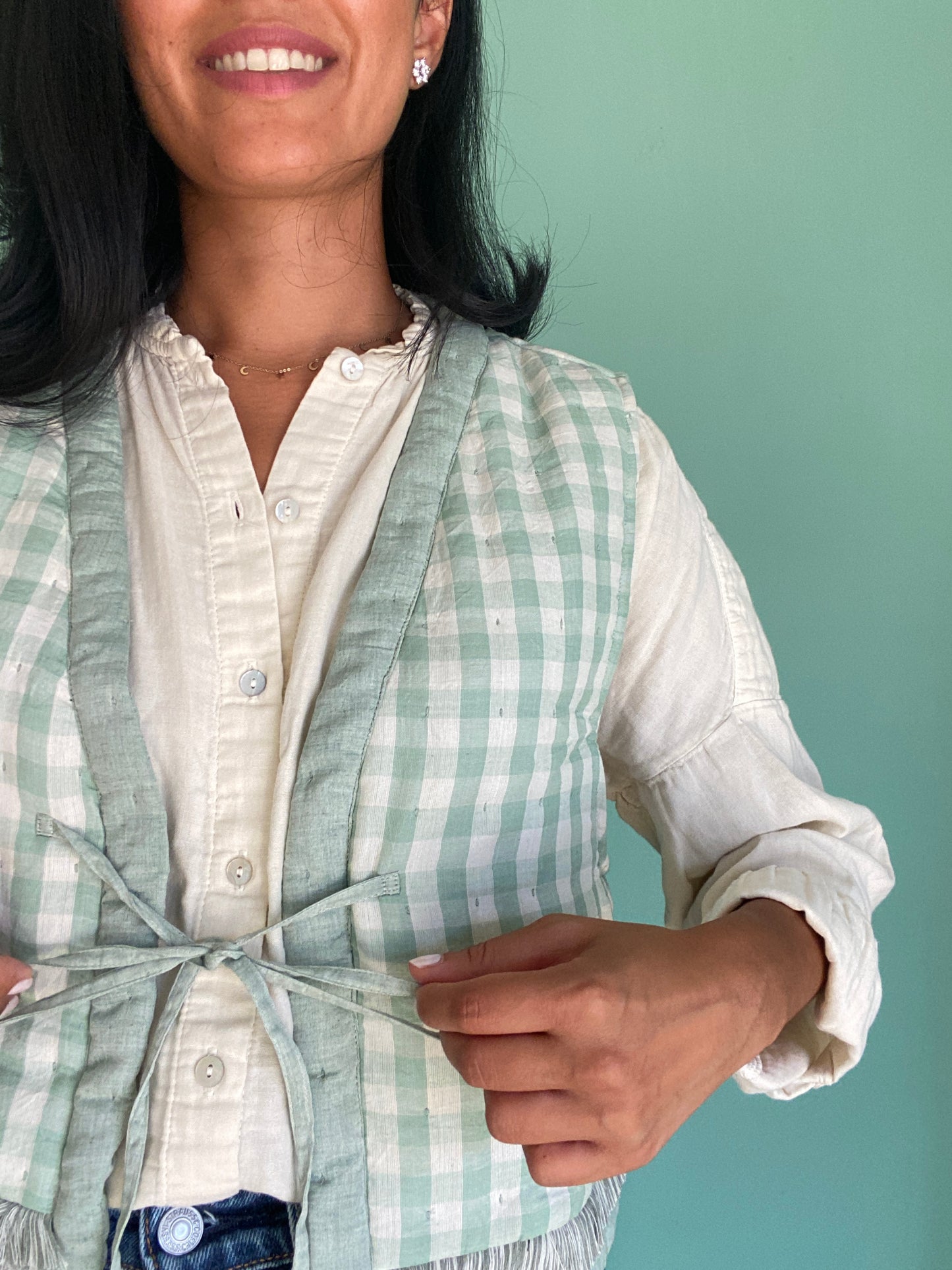 Mint Gingham Gilet