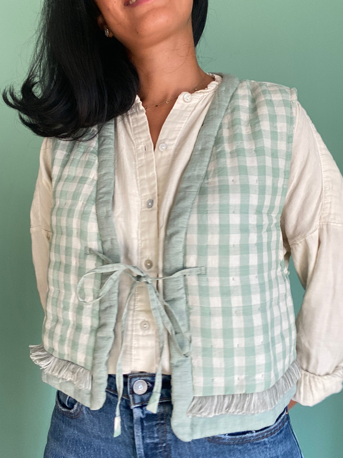 Mint Gingham Gilet