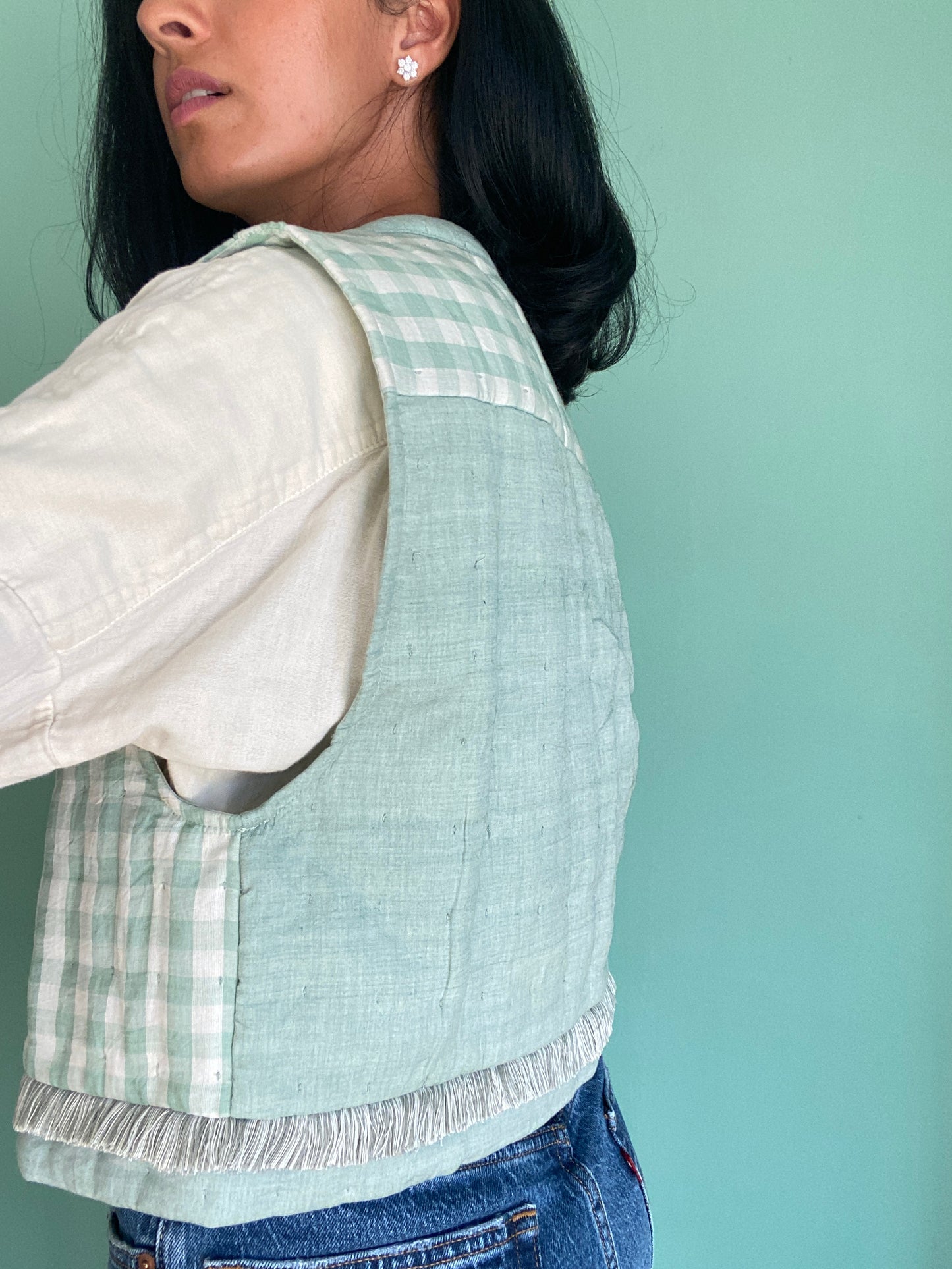 Mint Gingham Gilet