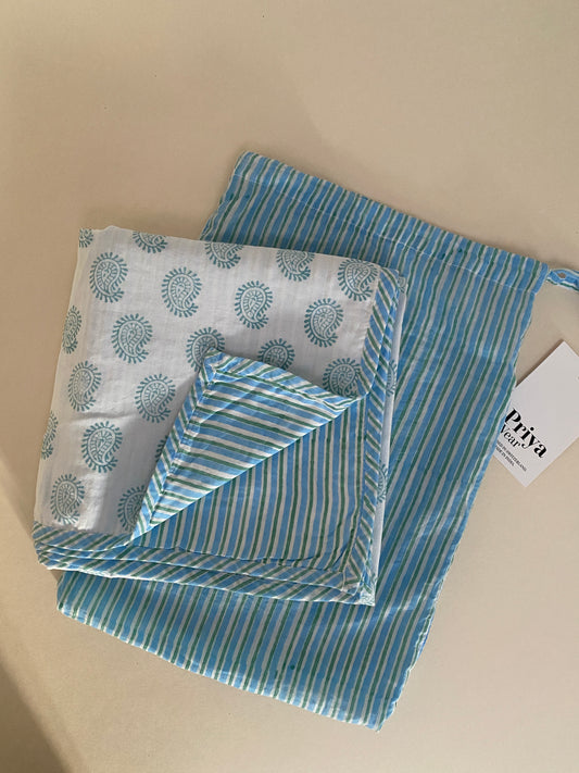 Newborn blanket - Paisley blue