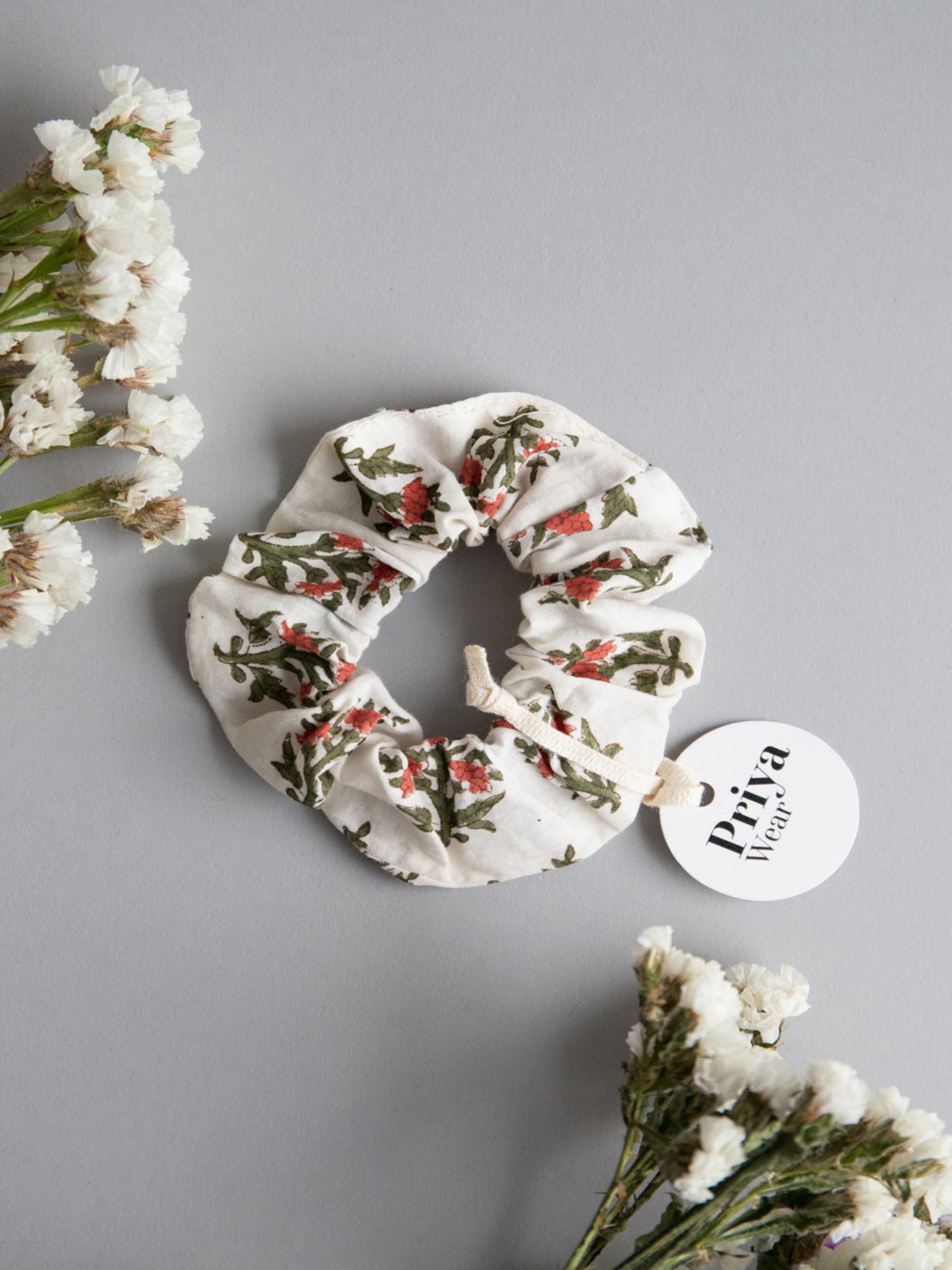 Extra wide red floral hair scrunchie